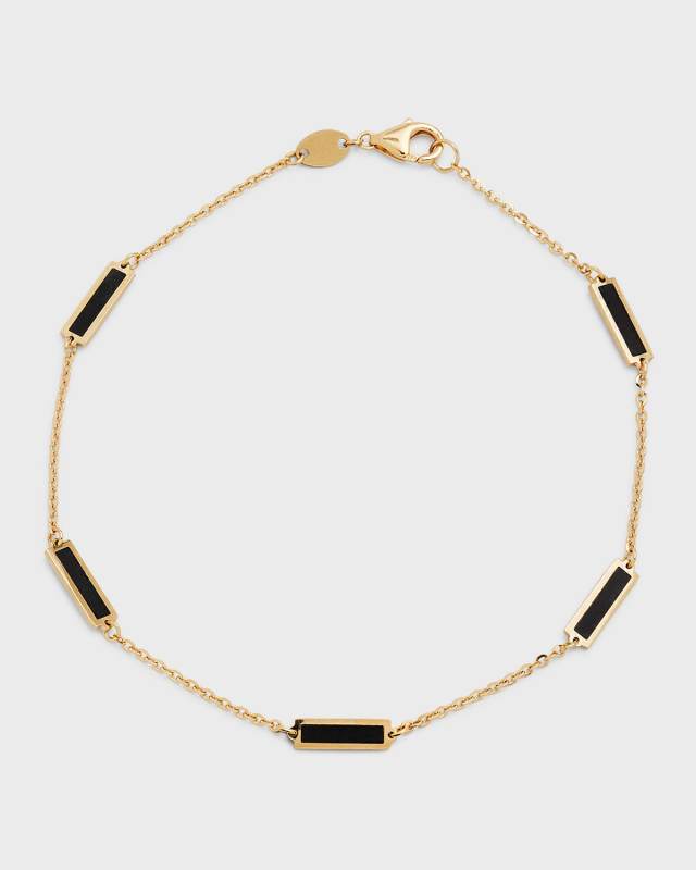 18K Yellow Gold 6 Station Back To Back Inlay Black Onyx Bracelet
